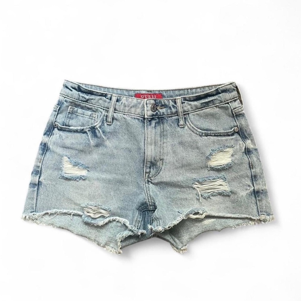 Guess Women's Light Blue Ripped Jean Shorts